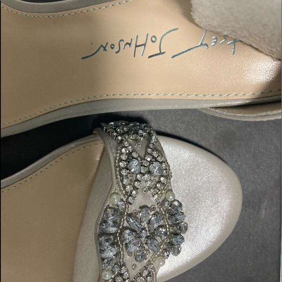 Betsey Johnson silver, jeweled, block-heel sandals - Picture 2 of 6